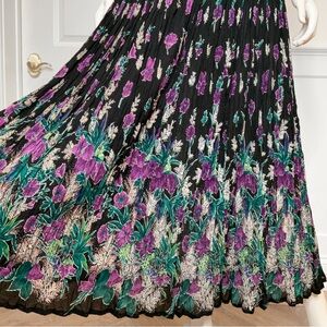 J.K. Collections Pleated Maxi Skirt Women SZ OS Midnight Floral Whimsigoth Fairy